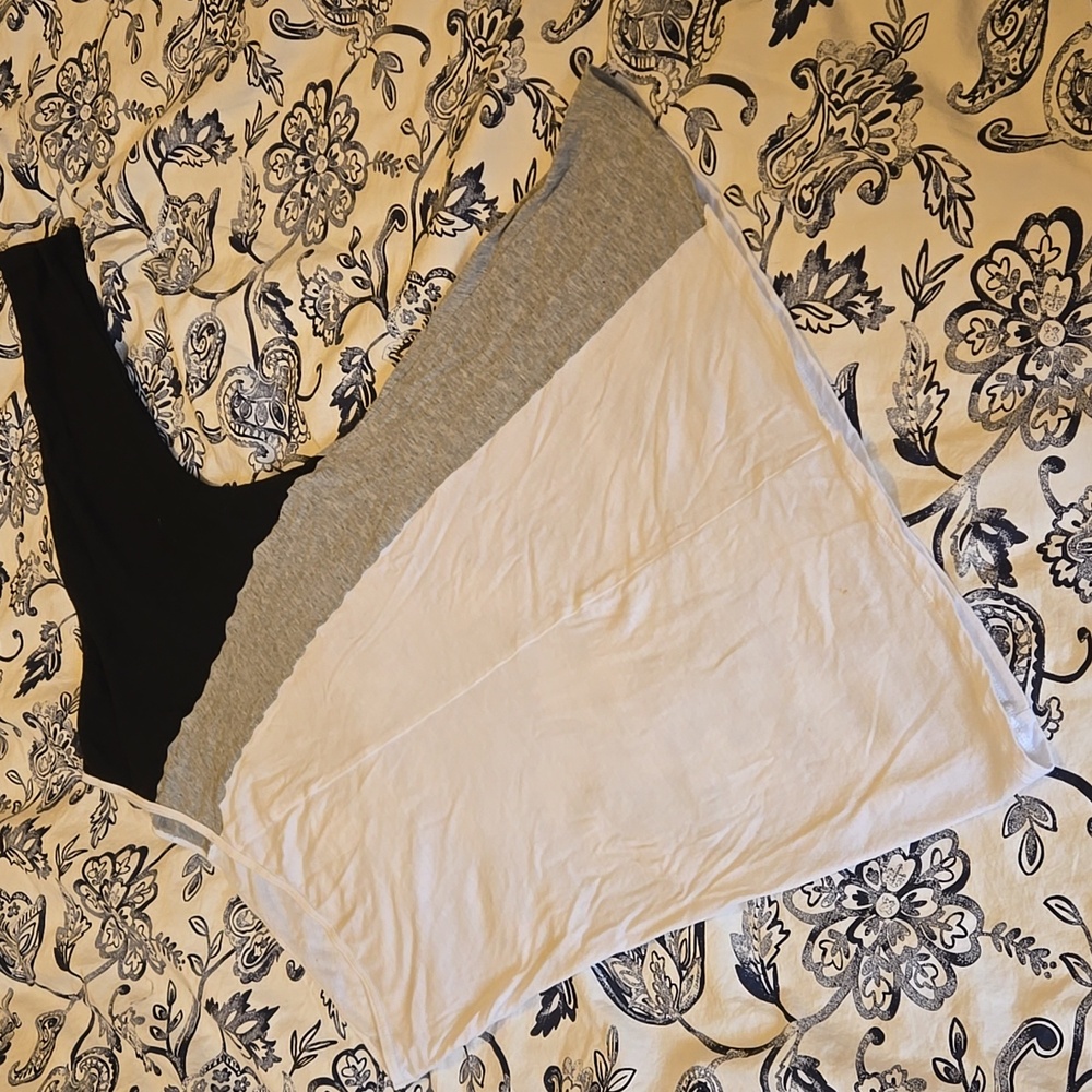 Black, Gray, and White Raglan One Sleeve Top